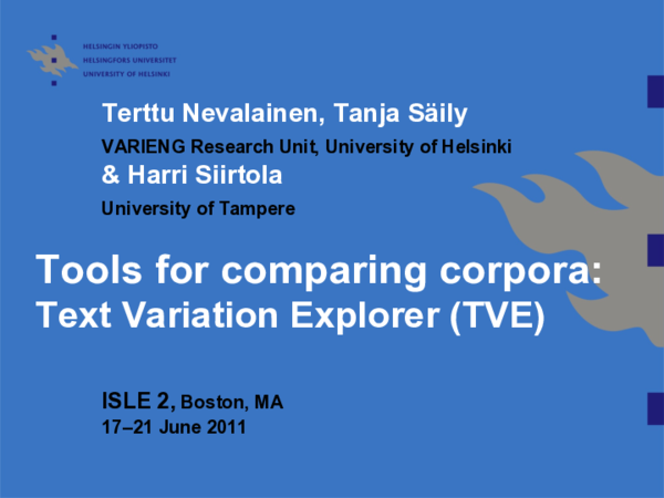 (PDF) Tools for comparing corpora: Text Variation Explorer (TVE)