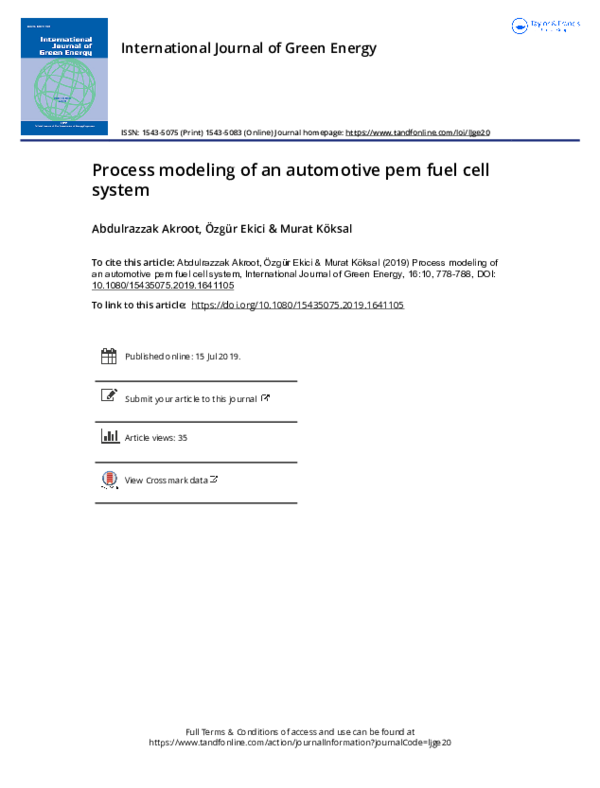 (PDF) Process modeling of an automotive pem fuel cell system