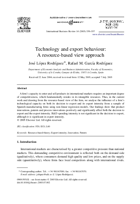 (PDF) Technology and export behaviour: A resource-based view approach ...