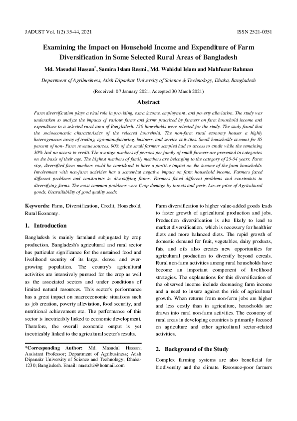 (PDF) Examining the Impact on Household Income and Expenditure of Farm ...