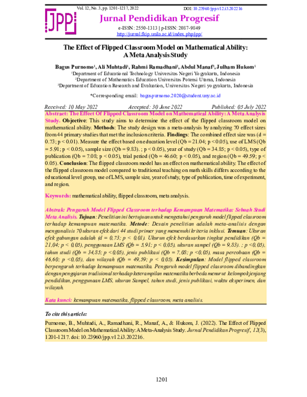 (PDF) The Effect of Flipped Classroom Model on Mathematical Ability: A ...