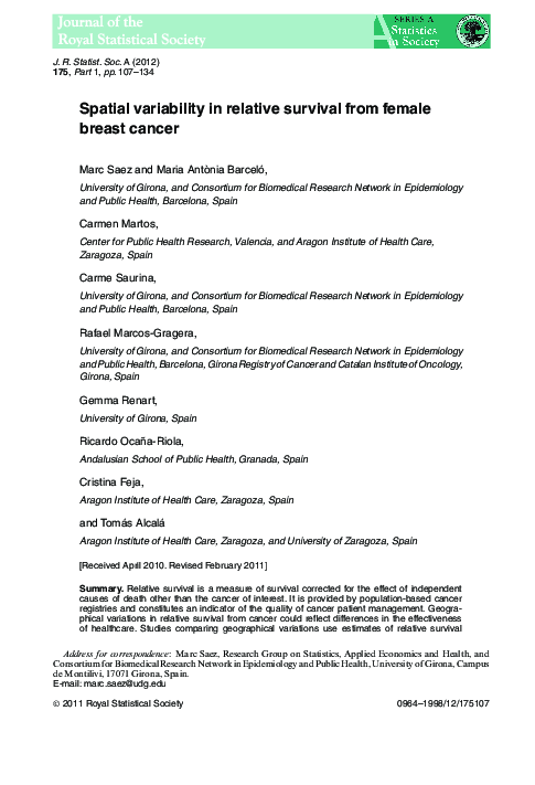 (PDF) Spatial Variability in Relative Survival from Female Breast Cancer