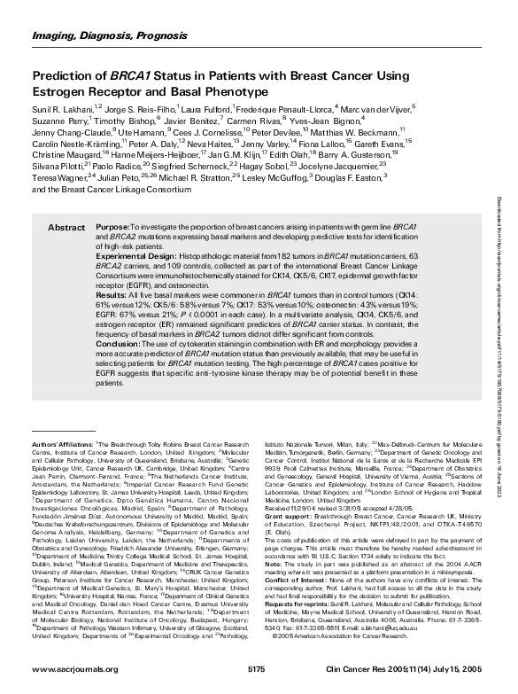 (PDF) Prediction of BRCA1 Status in Patients with Breast Cancer Using ...