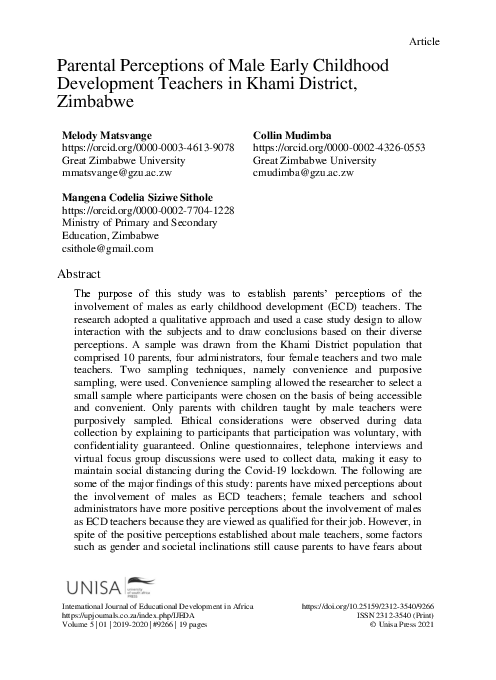 (PDF) Parental Perceptions of Male Early Childhood Development Teachers ...