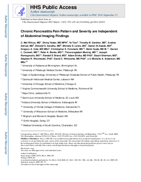 (PDF) Chronic Pancreatitis Pain Pattern and Severity Are Independent of ...