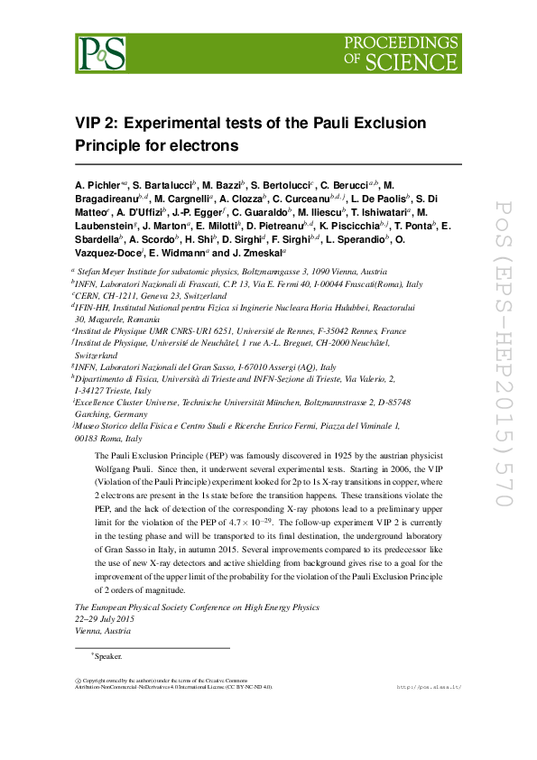 (PDF) VIP 2: experimental tests of the pauli exclusion principle for ...