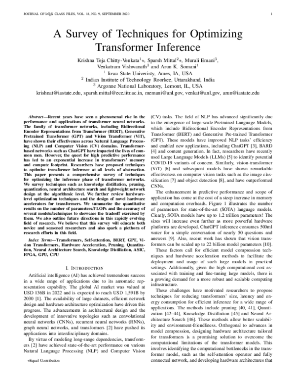 (PDF) A Survey of Techniques for Optimizing Transformer Inference