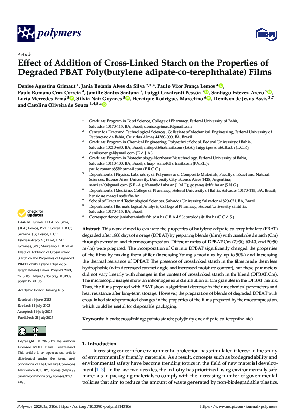 (PDF) Effect of Addition of Cross-Linked Starch on the Properties of ...
