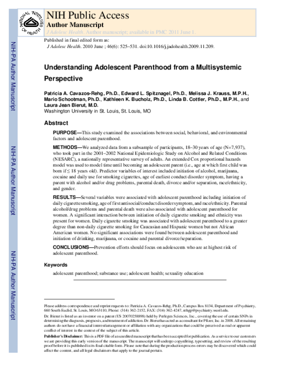 (PDF) Understanding Adolescent Parenthood From a Multisystemic Perspective