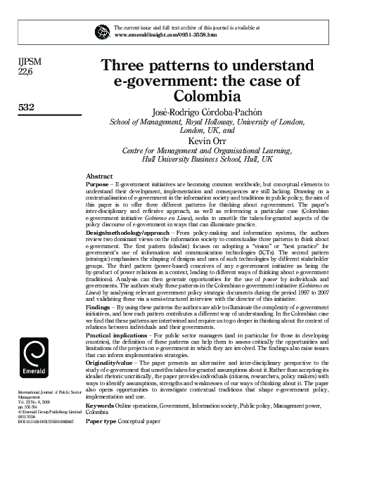(PDF) Three patterns to understand e-government: the case of Colombia