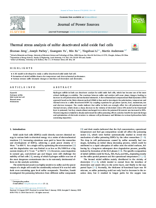 (PDF) Thermal stress analysis of sulfur deactivated solid oxide fuel cells