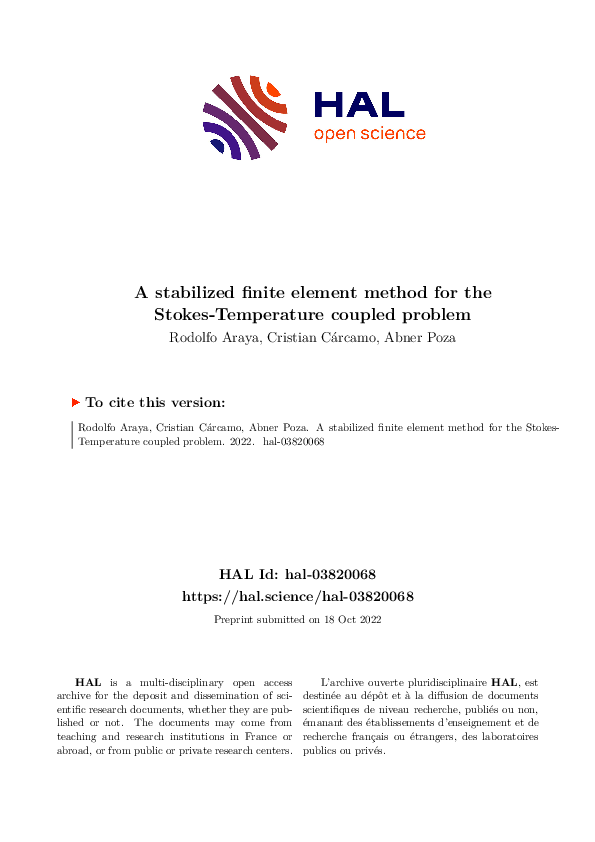 (PDF) A stabilized finite element method for the Stokes–Temperature ...