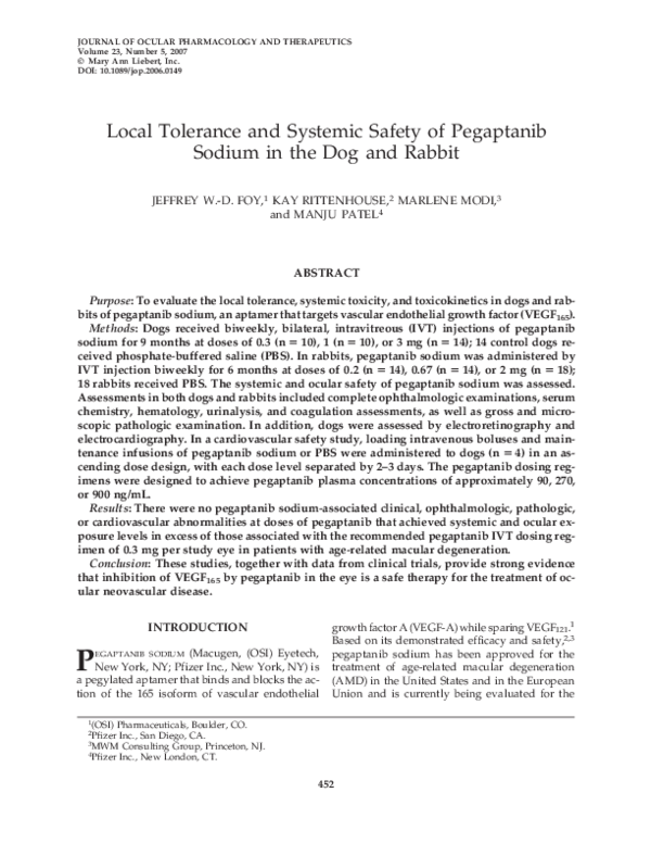(PDF) Local Tolerance and Systemic Safety of Pegaptanib Sodium in the ...