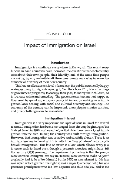 Impact of Immigration on Israel
