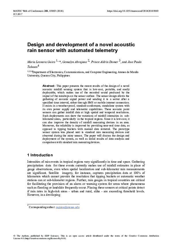 (PDF) Design and development of a novel acoustic rain sensor with ...