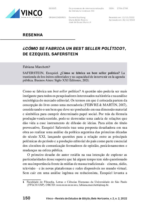 (PDF) ¿CÓMO SE FABRICA UN BEST SELLER POLÍTICO? de Ezequiel Saferstein