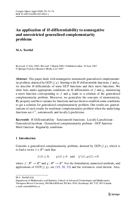 (PDF) An application of H-differentiability to nonnegative and ...