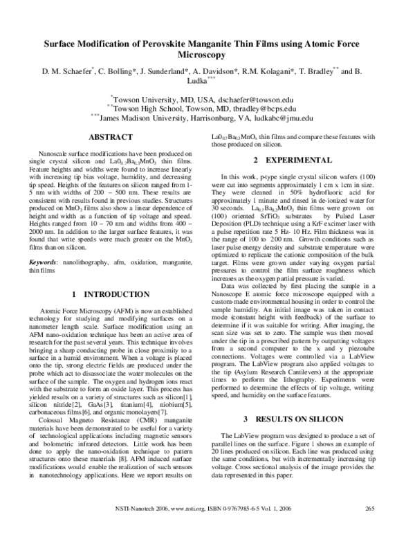(PDF) Surface Modifications of CMR Manganite Thin Films Using Atomic ...