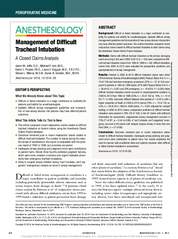 (PDF) Management of Difficult Tracheal Intubation