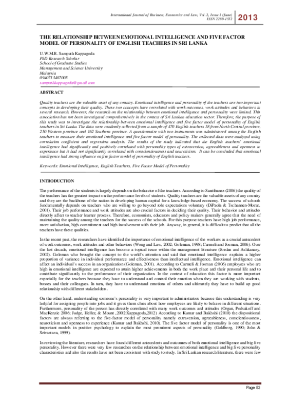 (PDF) The Relationship between Emotional Intelligence and Five Factor ...