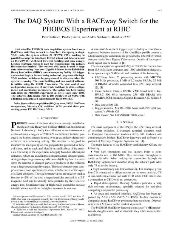 (PDF) The DAQ system with a RACEway switch for the PHOBOS experiment at ...