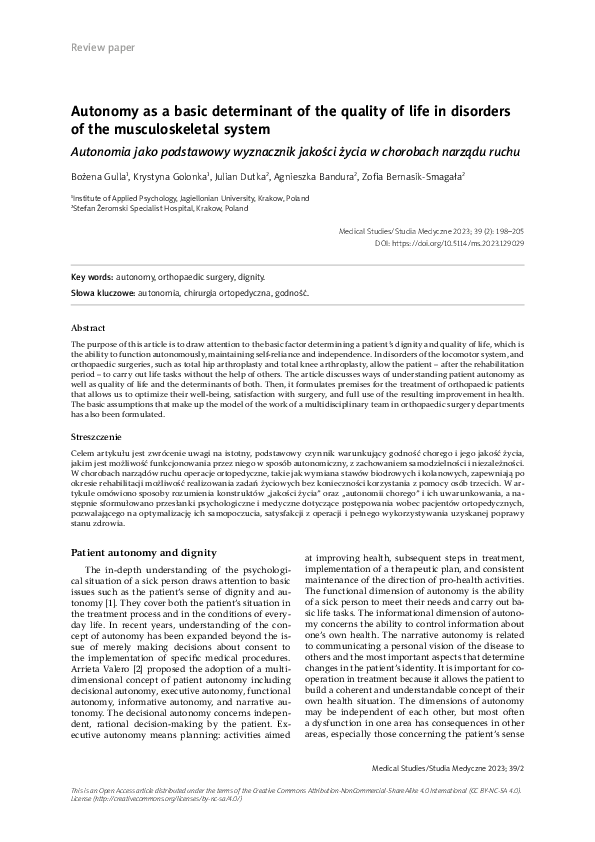 (PDF) Autonomy as a basic determinant of the quality of life in ...