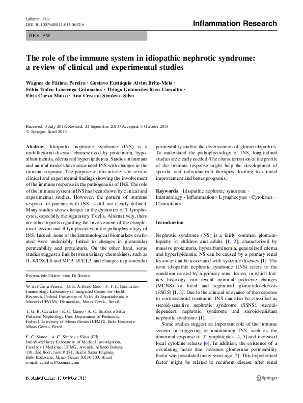 (PDF) The role of the immune system in idiopathic nephrotic syndrome: a ...