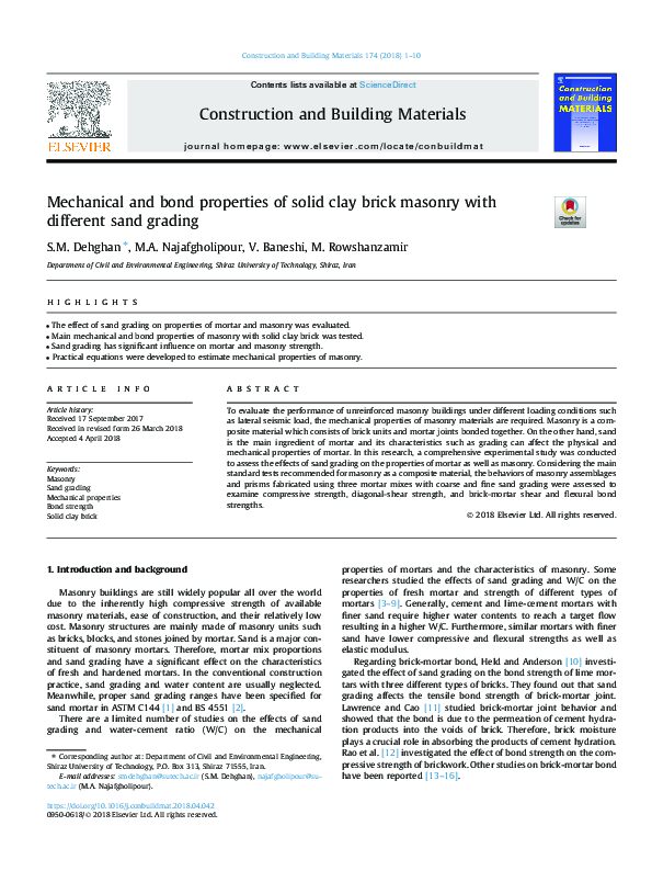 (PDF) Mechanical and bond properties of solid clay brick masonry with ...