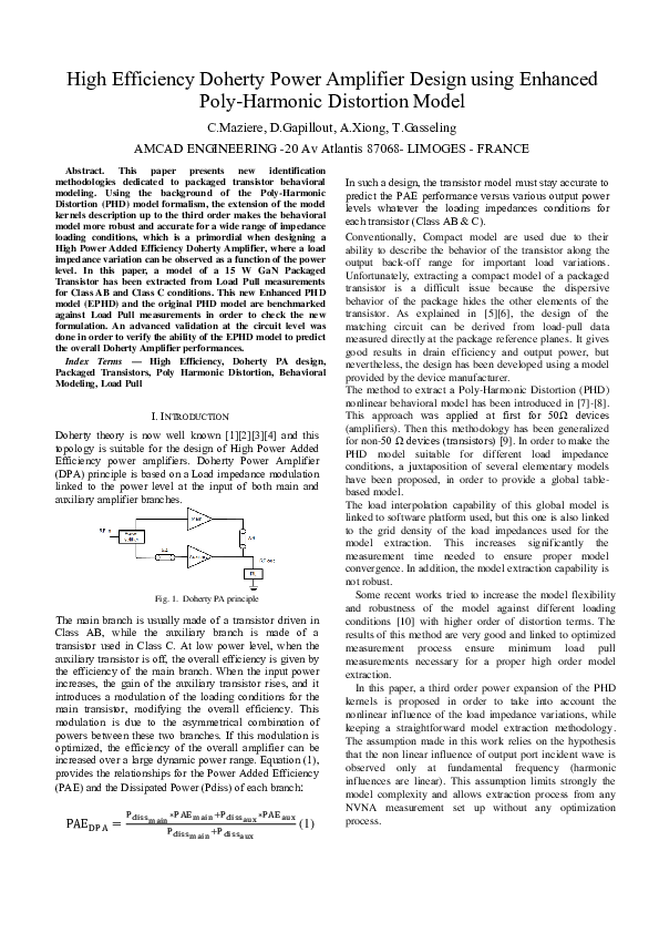 (PDF) High efficiency Doherty Power Amplifier design using Enhanced
