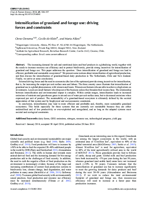(PDF) Intensification of grassland and forage use: driving forces and ...
