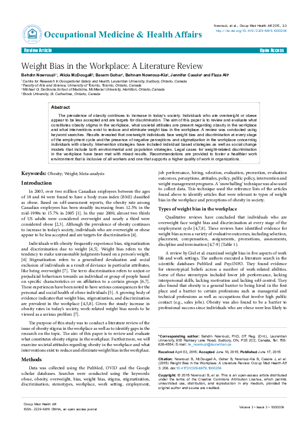 (PDF) Weight Bias in the Workplace: A Literature Review