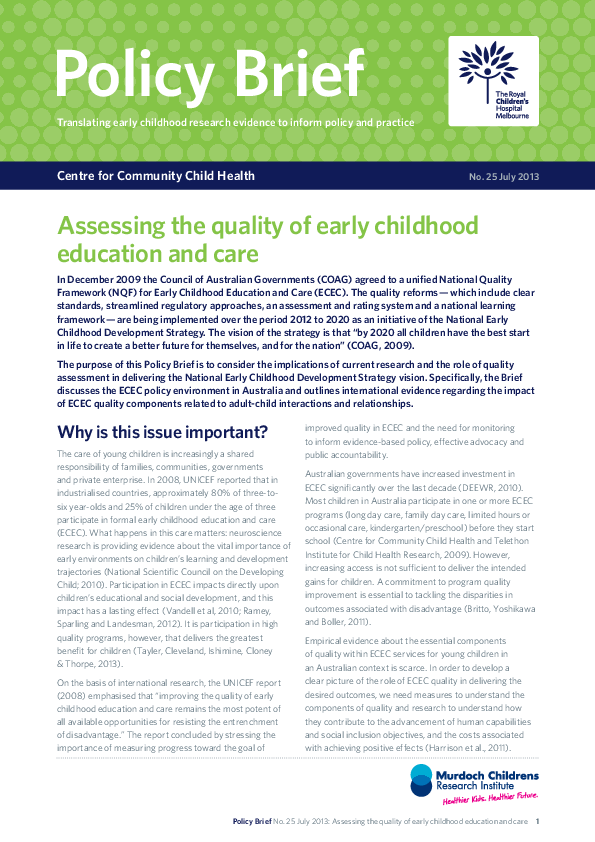 (PDF) Assessing Quality in Early Childhood Education and Care