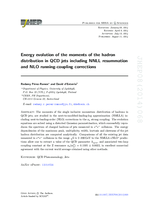 (PDF) Energy evolution of the moments of the hadron distribution in QCD ...