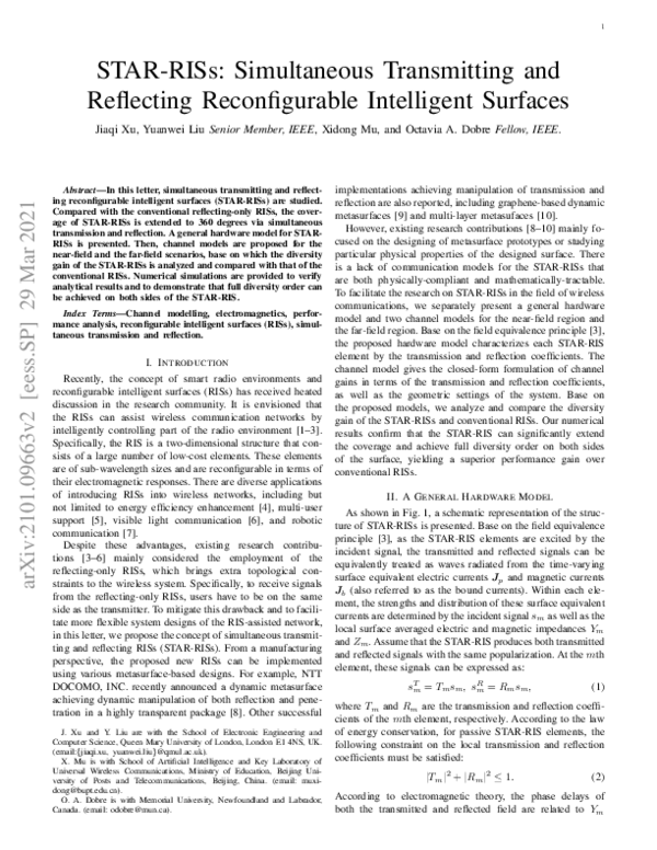 (PDF) STAR-RISs: Simultaneous Transmitting and Reflecting ...
