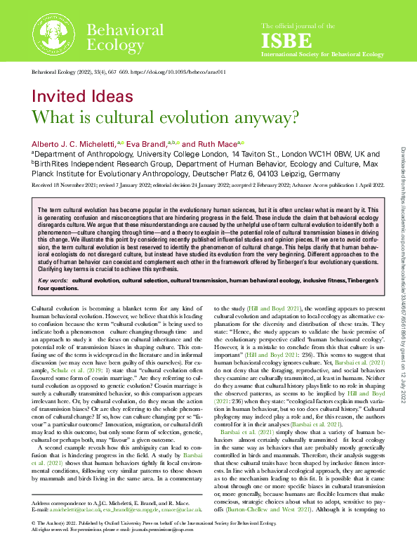 (PDF) What is cultural evolution anyway?