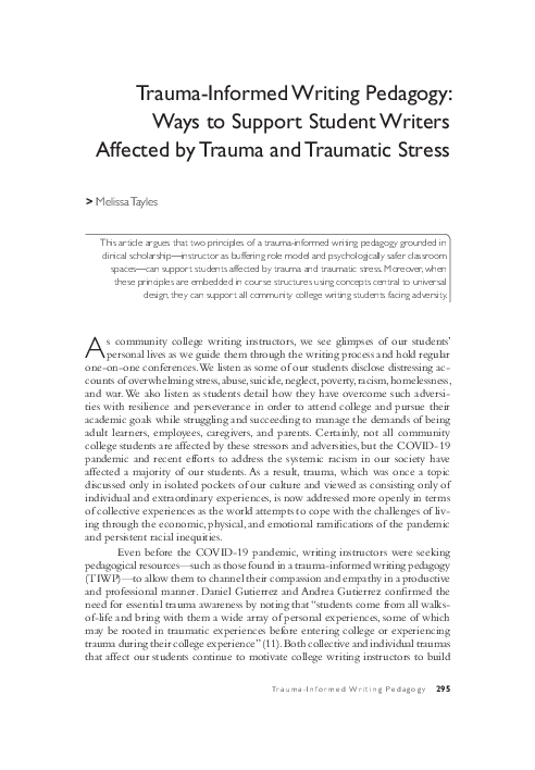 (PDF) Feature: Trauma-Informed Writing Pedagogy: Ways to Support ...