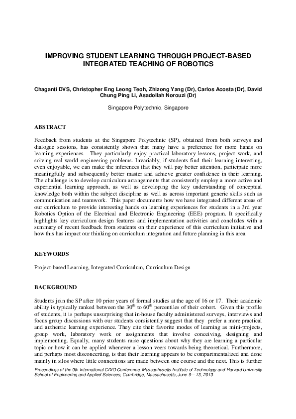 (PDF) Improving Student Learning Through Project-based Integrated ...