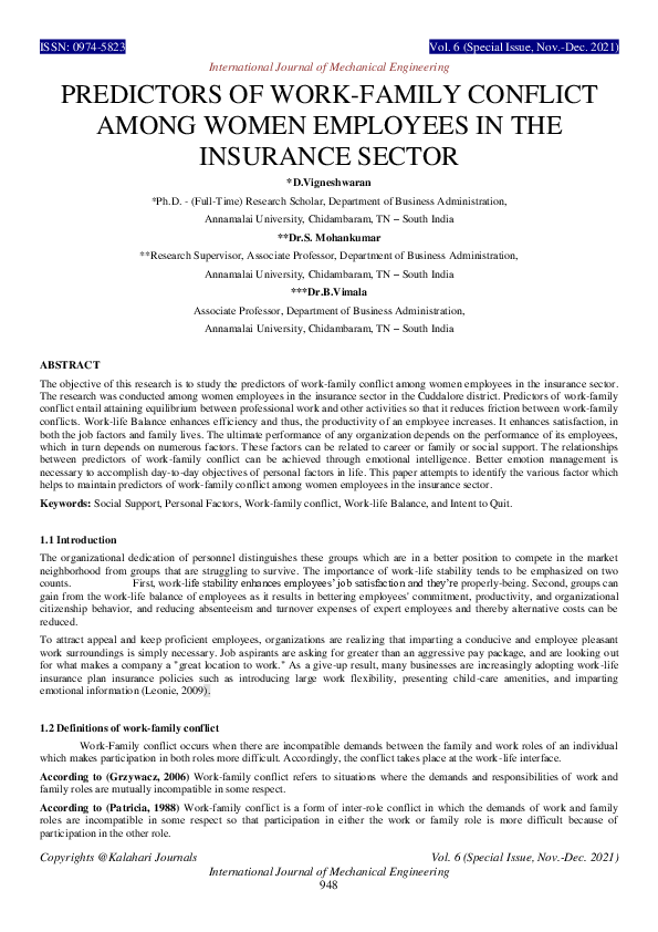 (PDF) PREDICTORS OF WORK-FAMILY CONFLICT AMONG WOMEN EMPLOYEES IN THE ...