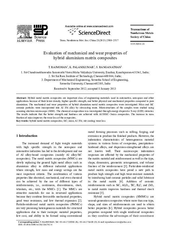 (PDF) Evaluation of mechanical and wear properties of hybrid aluminium ...