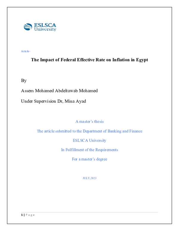 (DOC) The Impact of Federal Effective Rate on Inflation in Egypt