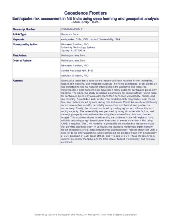 (PDF) Earthquake risk assessment in NE India using deep learning and ...