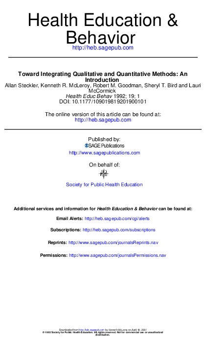 (PDF) Towards Integrating Qualitative and Quantitative Methods