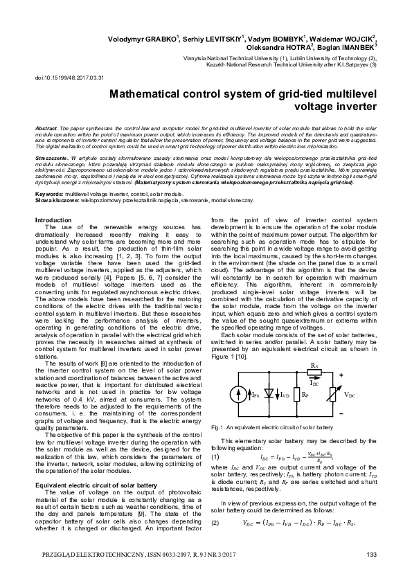 (PDF) Mathematical control system of grid-tied multilevel voltage inverter