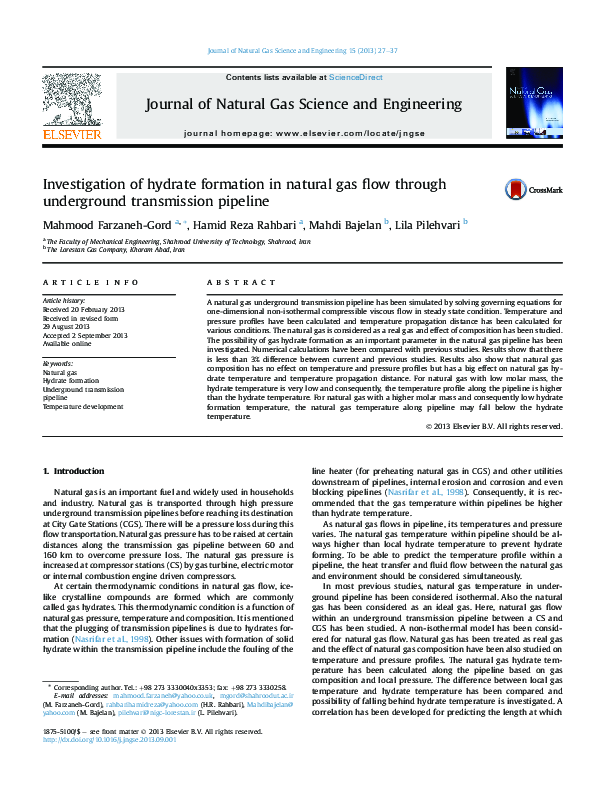 (PDF) Investigation of hydrate formation in natural gas flow through ...