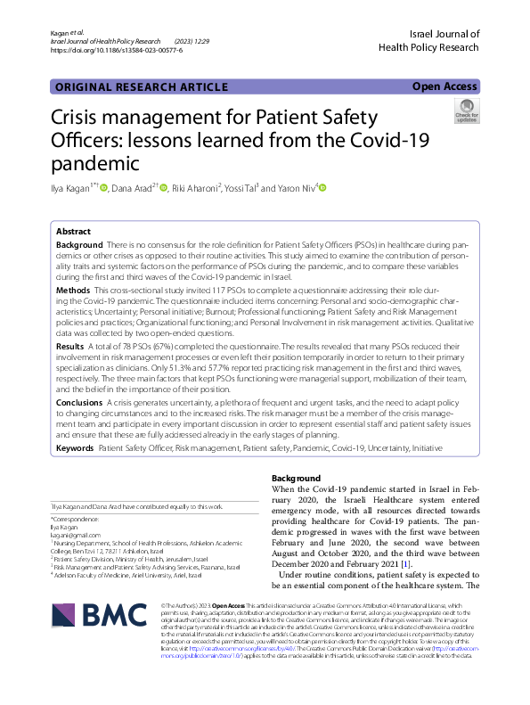 (PDF) Crisis management for Patient Safety Officers: lessons learned ...
