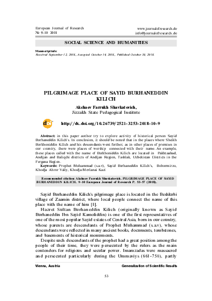 (PDF) PILGRIMAGE PLACE OF SAYID BURHANEDDIN KILICH