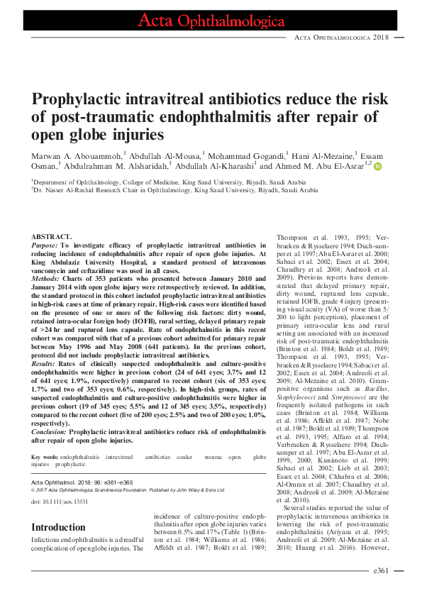 (PDF) Prophylactic intravitreal antibiotics reduce the risk of post ...