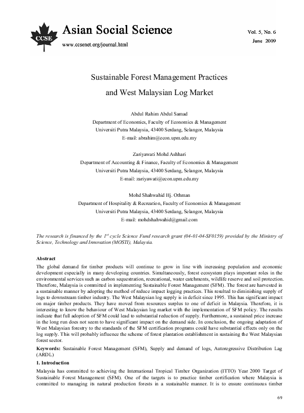 (PDF) Sustainable Forest Management Practices and West Malaysian Log Market