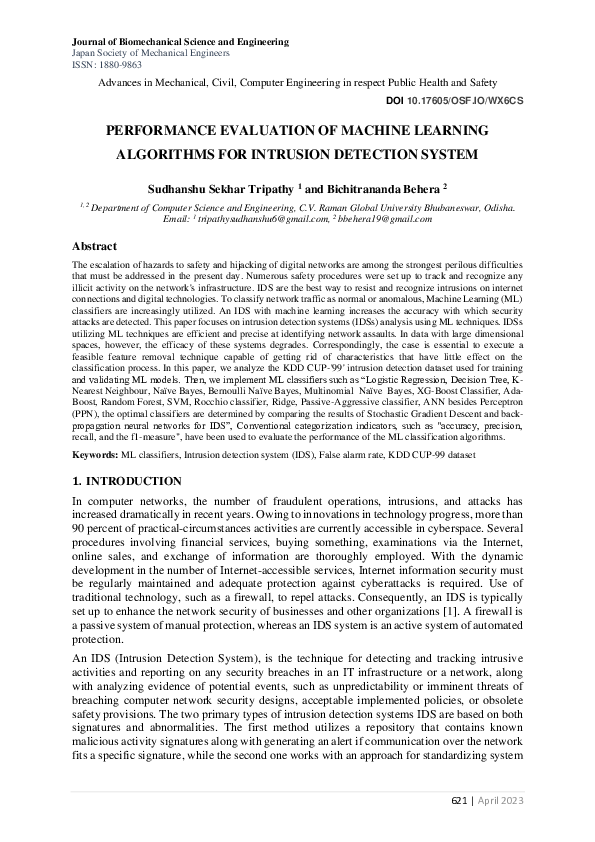 (PDF) PERFORMANCE EVALUATION OF MACHINE LEARNING ALGORITHMS FOR ...