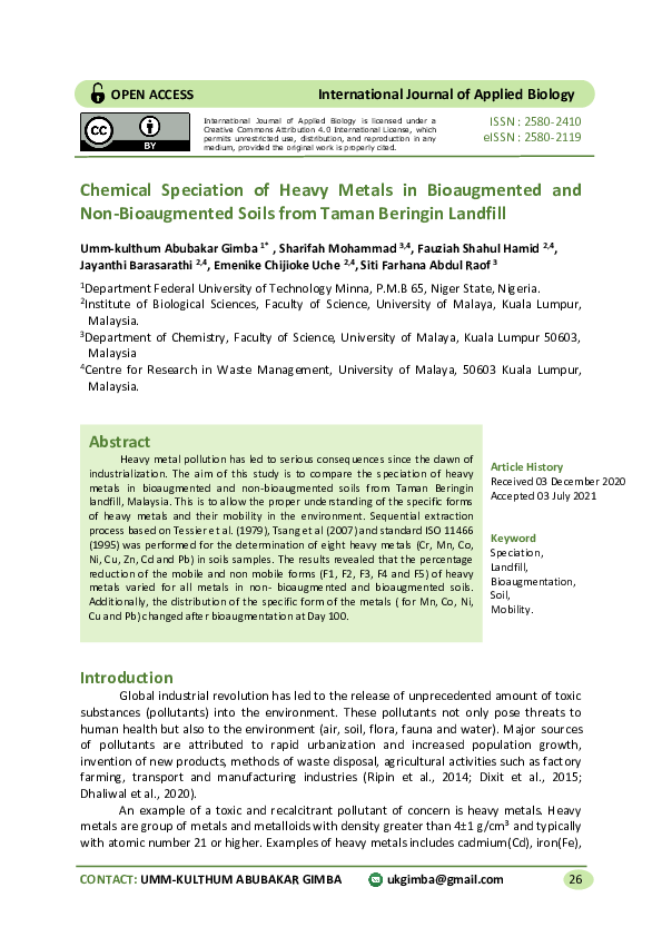 (PDF) Chemical speciation of heavy metals in bioaugmented and non ...